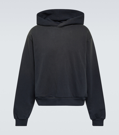 Acne Studios Franziska Garment-dyed Distressed Logo-print Cotton-blend Jersey Hoodie In Black