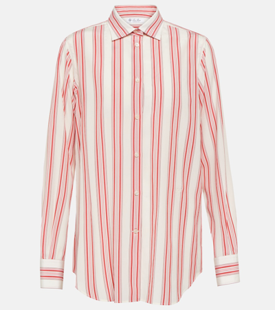Loro Piana Striped Silk Shirt In Lacquer Red Almond Blossom