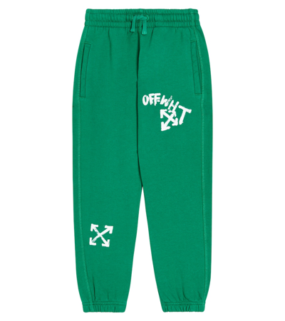 Off-white Kids' Paint Script Cotton Track Pants In Green White