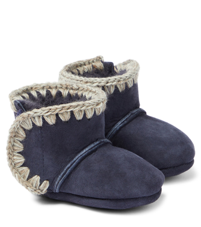 Mou Baby Suede Booties In Blue