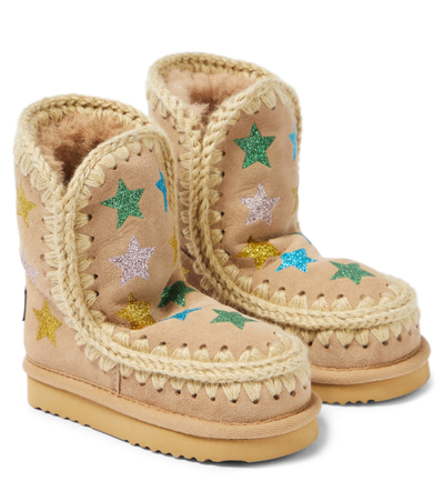 Mou Kids' Printed Suede Boots In Beige