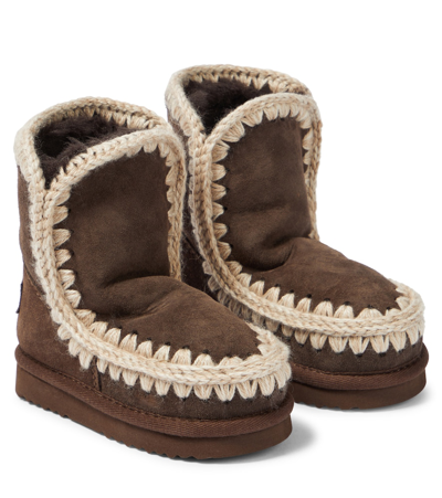 Mou Kids' Shearling-lined Suede Boots In Brown