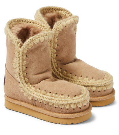 Mou Kids' Shearling-lined Suede Boots In Brown