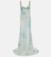 Dries Van Noten Floral Embellished Silk Chiffon Gown In White