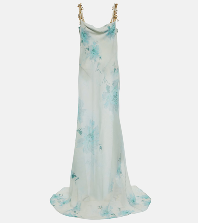 Dries Van Noten Floral Embellished Silk Chiffon Gown In Ivory