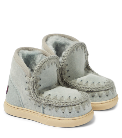 Mou Kids' Shearling-lined Suede Sneakers In Blue