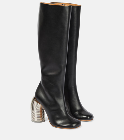 Off-white Silver Spring Knee-high Leather Boots In Black