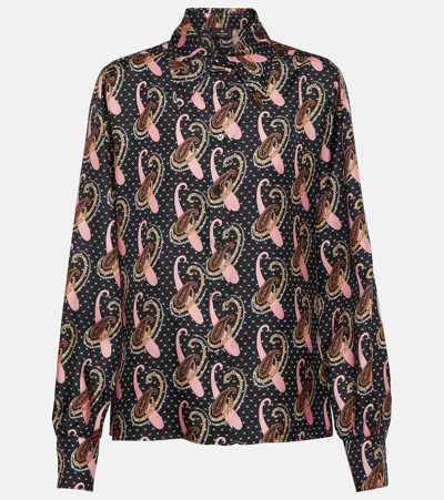 Etro Polka-dot Paisley Silk Shirt In Black