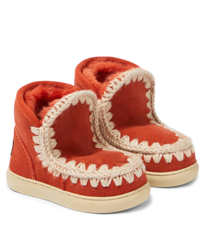 Mou Kids' Shearling-lined Suede Sneakers In Brown