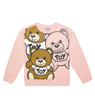 Moschino Kids' Teddy Bear Cotton Jersey Sweatshirt In Pink