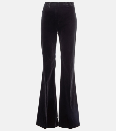 Etro High-rise Cotton Velvet Flared Trousers In Black