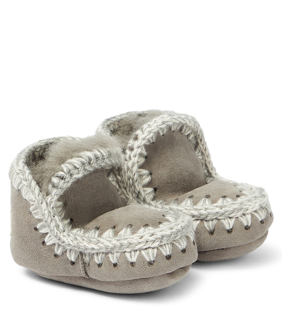 Mou Baby Shearling-lined Suede Booties In Grey