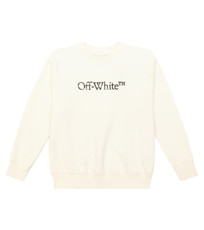 Off-white Kids' Bookish Blurry Logo-print Cotton Sweatshirt In White Black