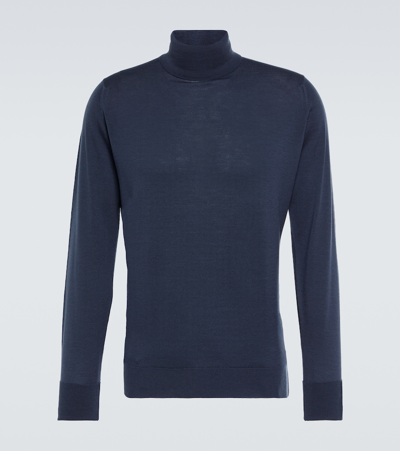 John Smedley Harcourt Mock-neck Merino Wool Sweater In Blue