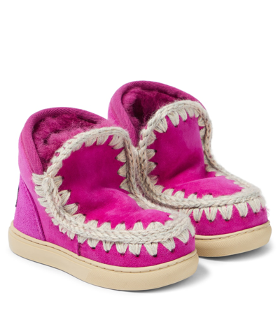 Mou Kids' Eskimo Crochet-whipstitch Suede Sneakers In Pink