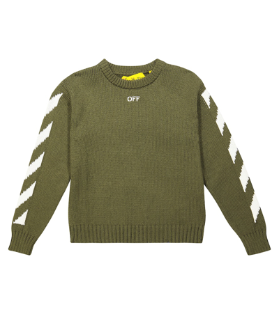 Off-white Kids' Logo Cotton Sweater In Green