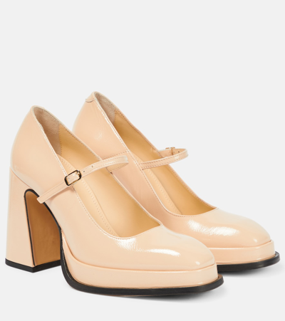 Souliers Martinez Casilda Patent Leather Mary Jane Pumps In Beige