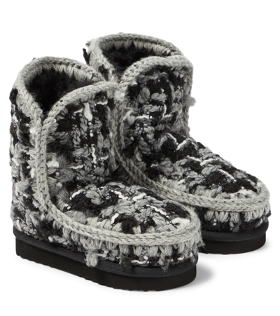 Mou Kids' Tartan Wool Boots In Black