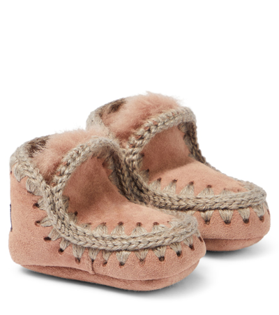 Mou Baby Shearling-lined Suede Booties In Pink