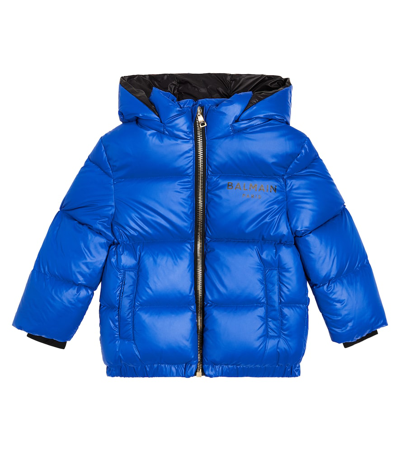 Balmain Kids' Logo Down Jacket In Blue