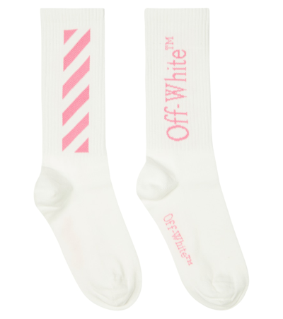 Off-white Kids' Bookish Diag Intarsia Cotton-blend Socks In White