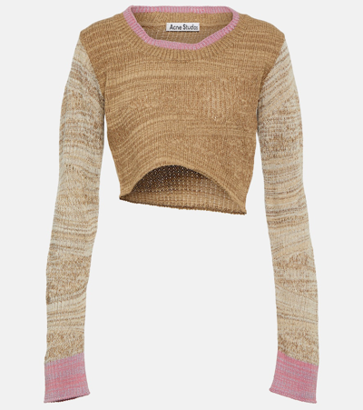 Acne Studios Women's Kenola Colorblocked Cropped Sweater In Camel Brown Tobacco