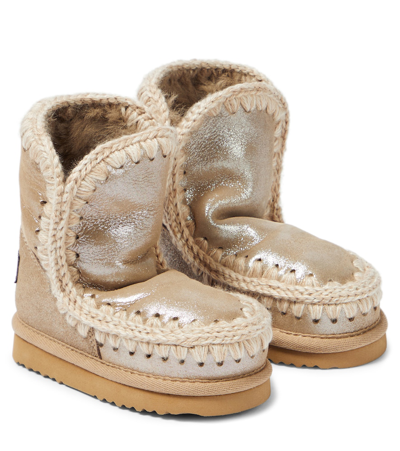 Mou Kids' Shearling-lined Metallic Leather Boots In Beige