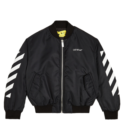 Off-white Kids' Printed Nylon Bomber Jacket In Black