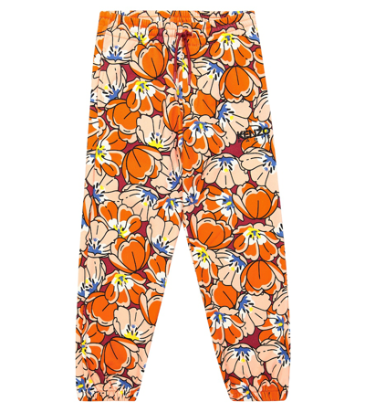 Kenzo Kids' Floral Cotton Jersey Sweatpants In Pink