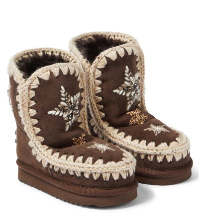 Mou Kids' Embellished Suede Boots In Brown