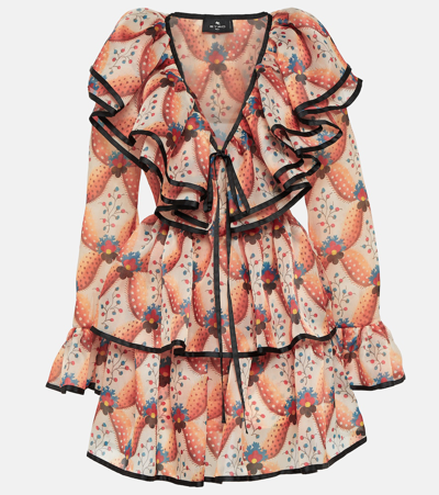 Etro Ruffled Printed Chiffon Mini Dress In Multicolor