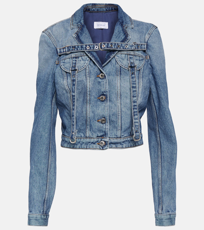 Off-white Belted Cropped Denim Jacket In Blue