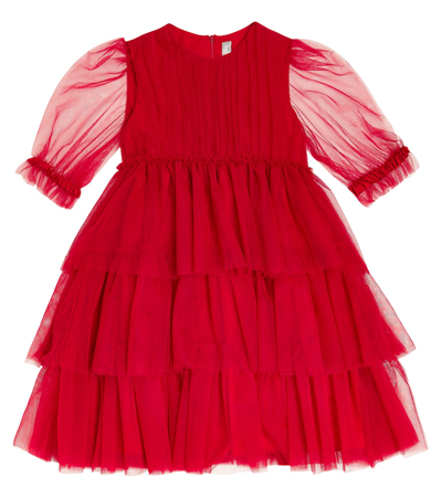 Il Gufo Kids' Tulle Dress In Red
