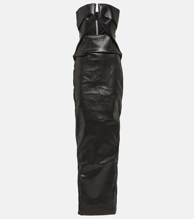 Rick Owens Strapless Stretch Leather And Cotton-blend Gown In Black