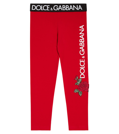 Dolce & Gabbana Kids' Logo花卉贴花紧身裤 In Red