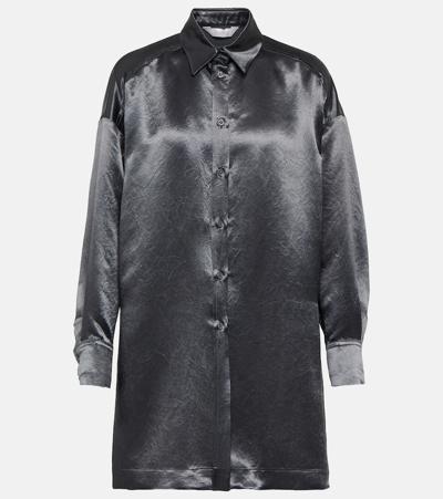 Max Mara Bacio Oversize Satin Shirt In Dark Grey