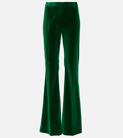 Etro Stretch-cotton Velvet Flared Pants In Green