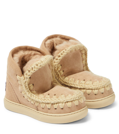 Mou Kids' Shearling-lined Suede Sneakers In Brown