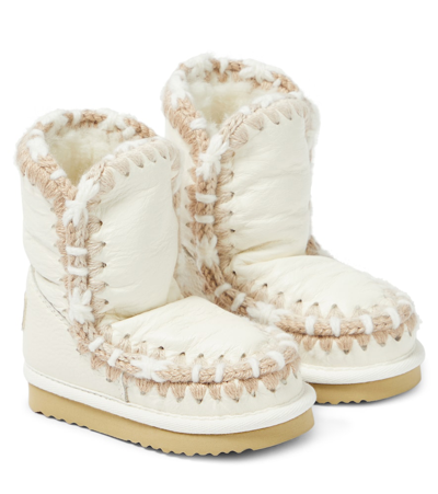 Mou Kids' Crochet-trimmed Leather Boots In White