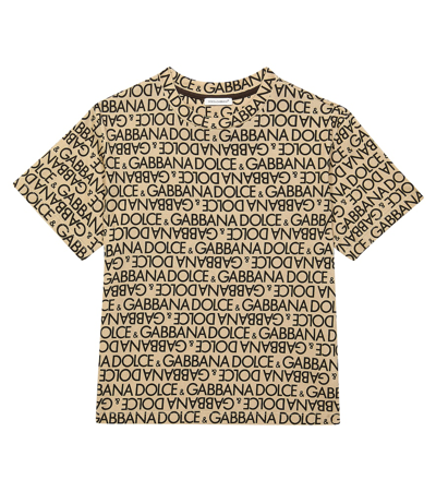 Dolce & Gabbana Kids' Logo Cotton T-shirt In Neutrals