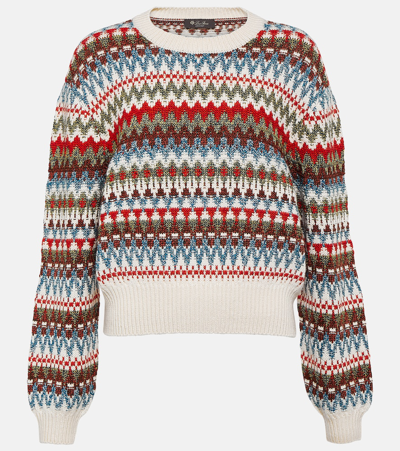 Loro Piana Silk Blend Jacquard Knit Sweater In Multicolour
