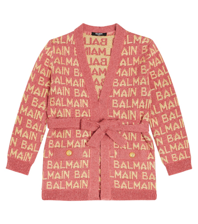 Balmain Kids' Intarsia Cardigan In Red