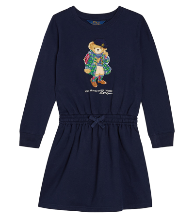 Polo Ralph Lauren Kids' Polo Bear Cotton-blend Jersey Dress In Blue
