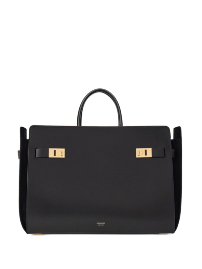 Ferragamo Large Leather Tote Bag In Double Black