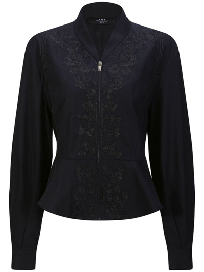 Shanghai Tang Floral-embroidery Cropped Jacket In Black