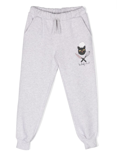 Mini Rodini Grey Sweatpants For Kids With Cat Chef Print