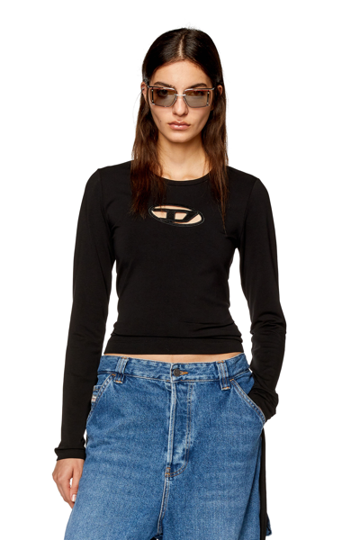 Diesel T-shirt A Maniche Lunghe Con Logo Cut-out In Black