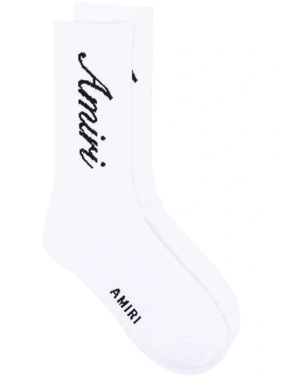 Amiri Men's Logo Script Tube Socks In White Black