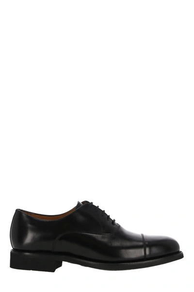 Berwick 1707 Black Calfskin Oxford Style Shoes In Rois Negro