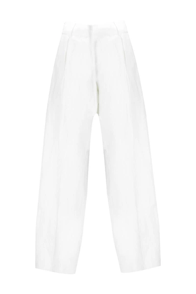 Ferragamo Chambray Straight Trousers In White